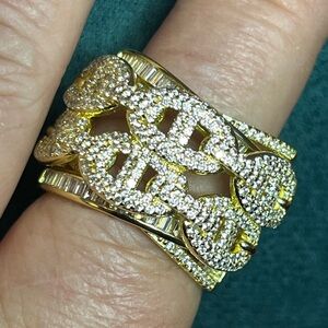 Gold-Tone Pave Link Statement Ring - Sz 9